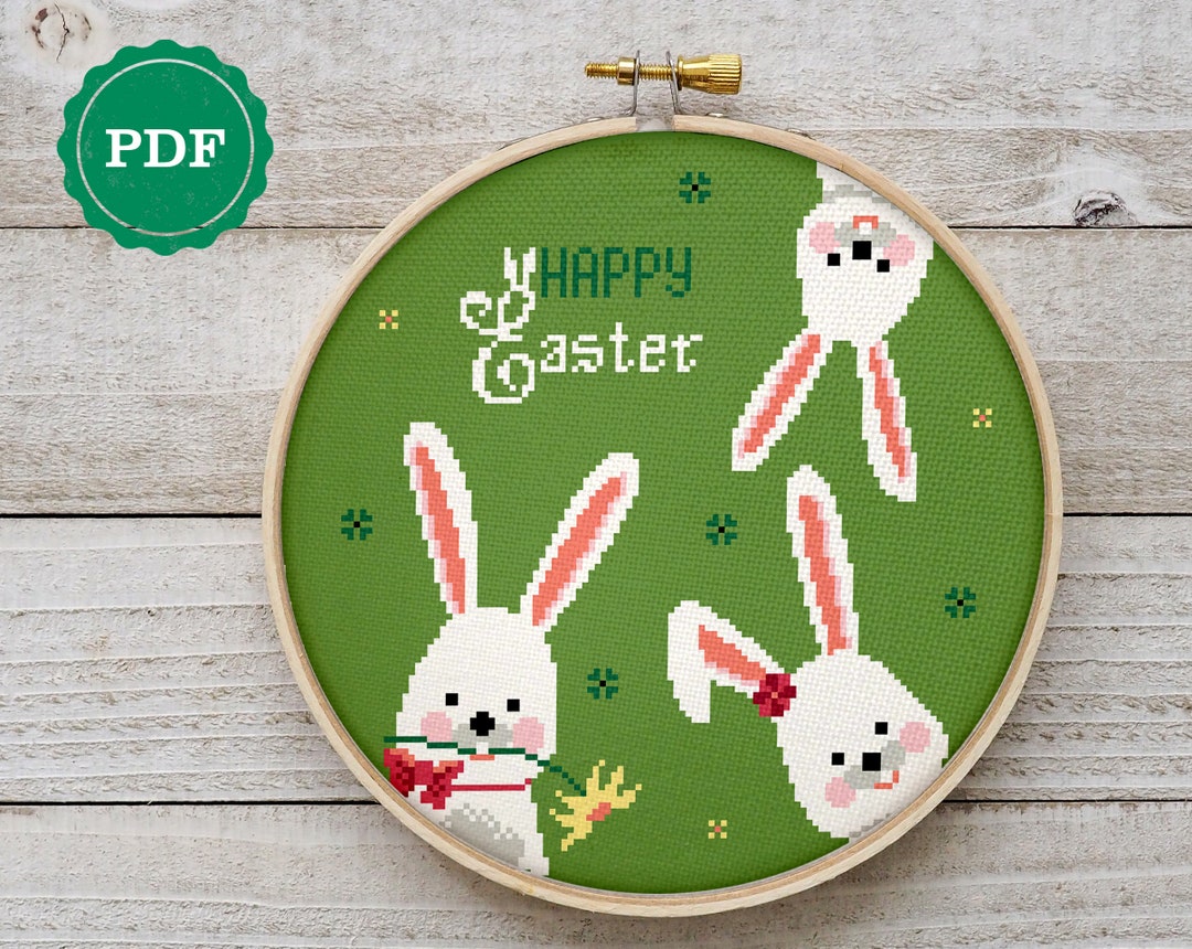 Happy Easter Bunny Cross Stitch Pattern: Spring Embroidery (PDF Digital ...
