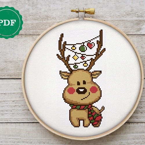 Cute Deer Animal Modern Cross Stitch PDF Pattern Ready for Etsy