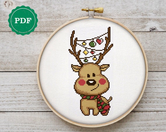 Two Christmas Deer Hand Embroidery Kit - Stitched Modern