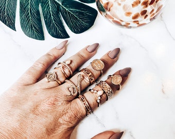 Fashion Blogger Style Snake Ring Chunky Rings Influencer Diamond Ring Ring Gift Set Fashion Boho Ring Set Stone Silver Boho Rings