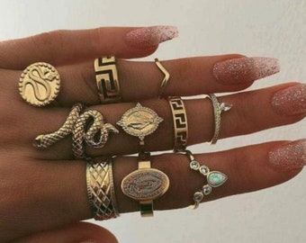 Fashion Blogger Style Snake Ring Chunky Rings Influencer Diamond Ring Ring Gift Set Fashion Boho Ring Set Stone Silver Boho Rings