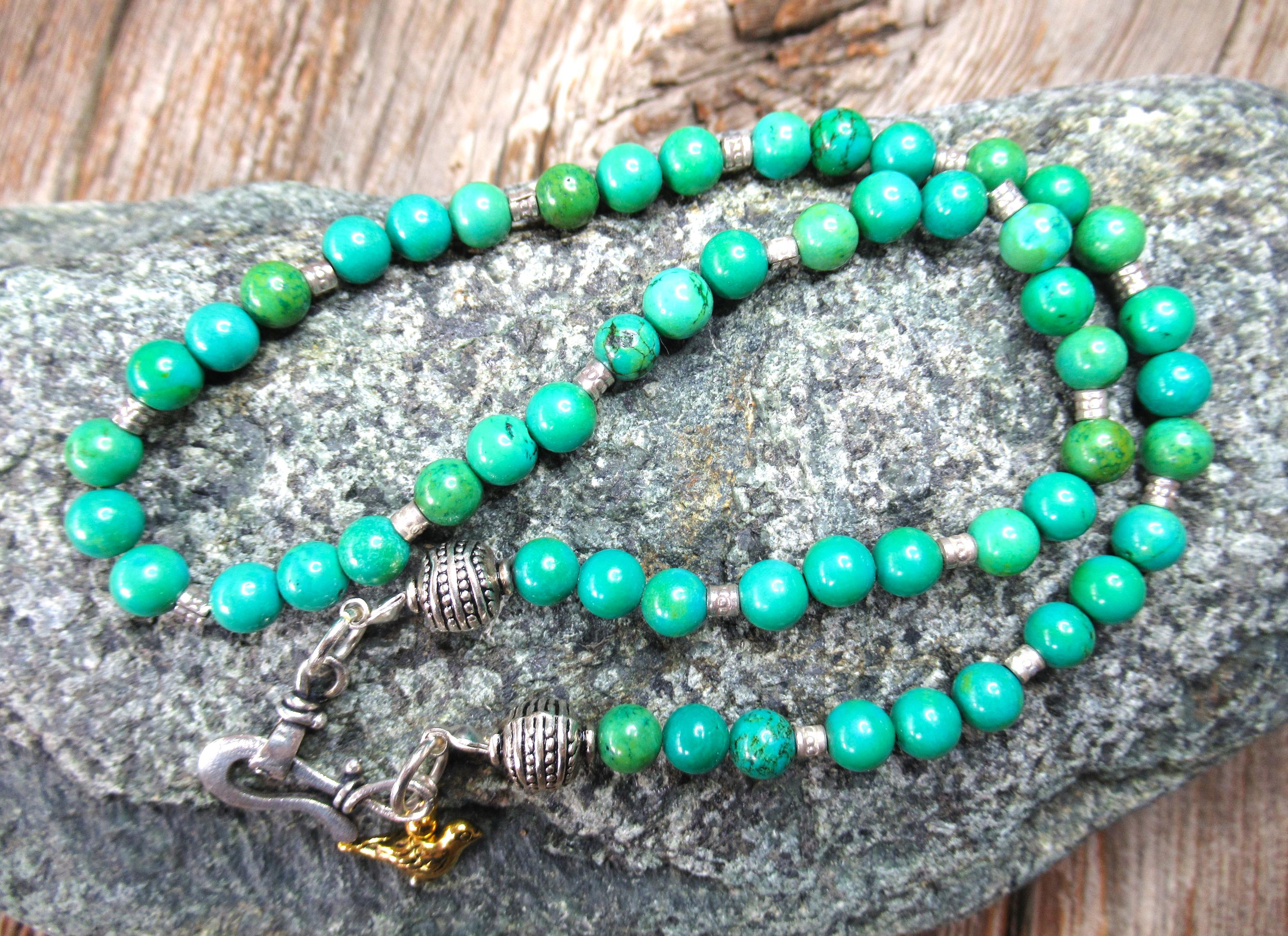 Tibetan Turquoise Necklace, Karenhill Tribe Silver, Boho Style, 17 