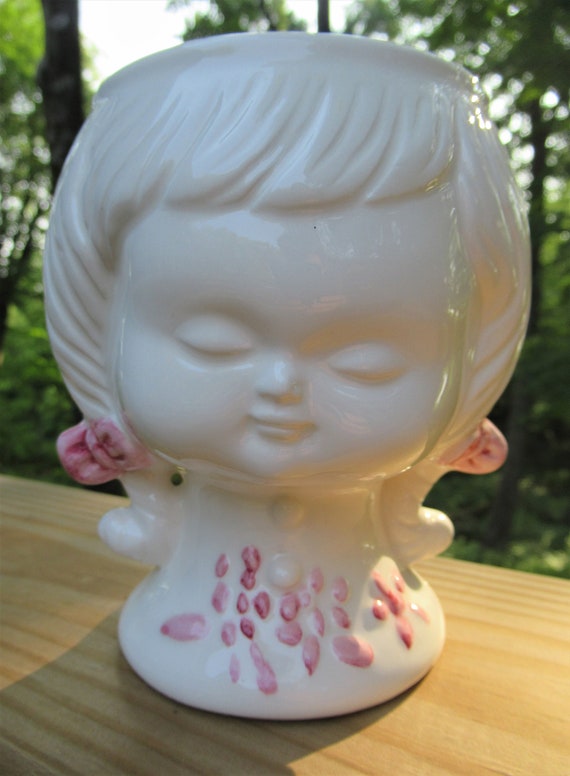 ヴィンテージ レディヘッド花瓶、新品 60年代 モッド花瓶、キッチュな