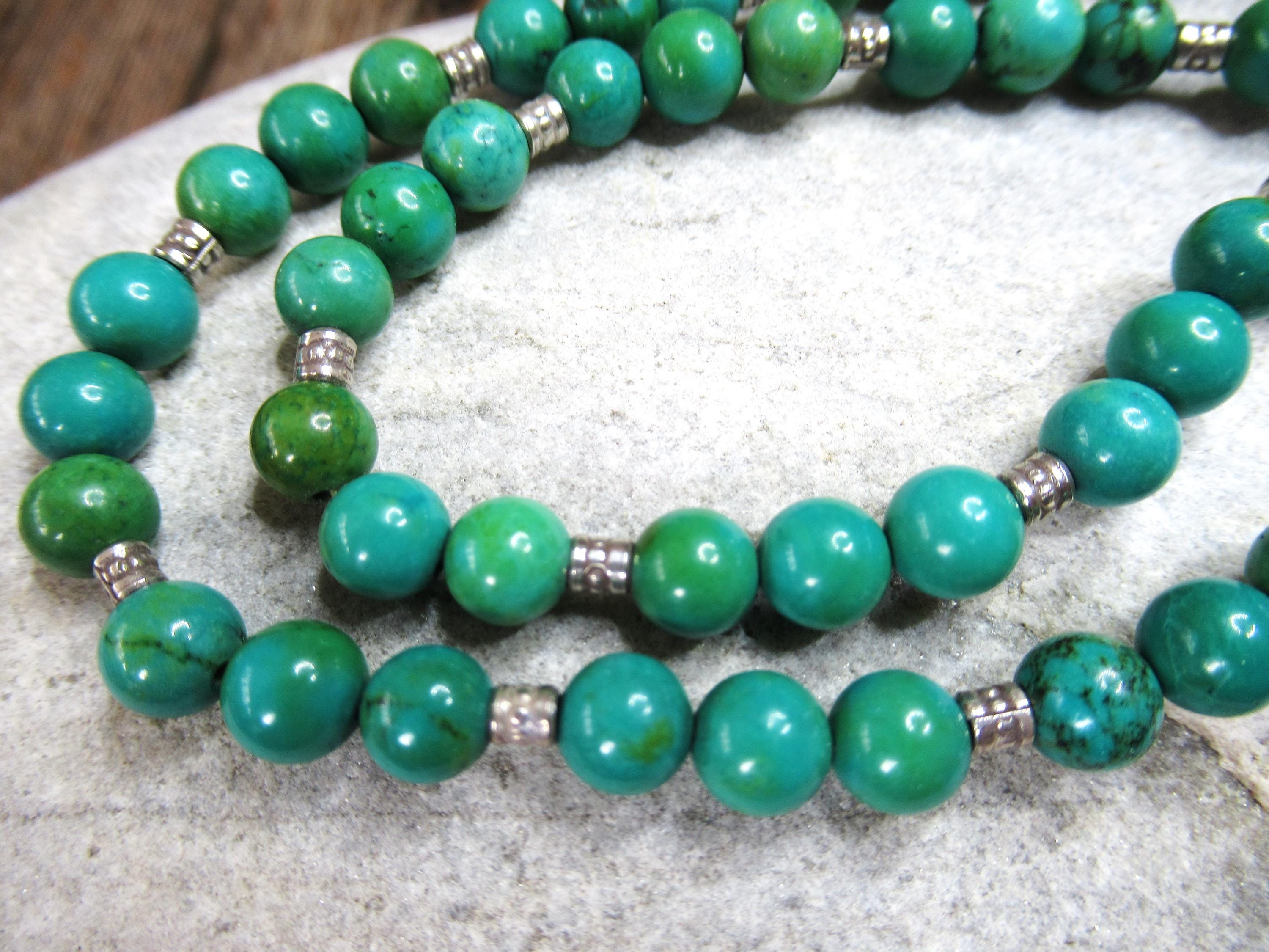 Tibetan Turquoise Necklace, Karenhill Tribe Silver, Boho Style, 17 