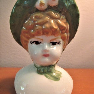 Vintage Doll Head 1970&#39;s, signed by artisan &quot;Shirley&quot;, Wedding favors, Sweet Sixteen gift, Auburn hair with Brown eyes, , 3 1/4&quot; x 2 1/4&quot;