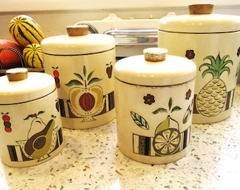 Vintage Blue Ransburg Canister Set Graduated Hand Painted