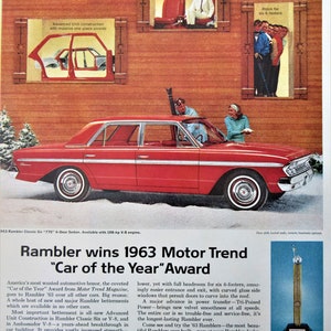 berline 4 portes RAMBLER '63 Classic Six « 770 », V8 de 198 ch « Voiture de l'année », art mural kitsch, affiche d'amoureux de voitures, 40 x 10 cm