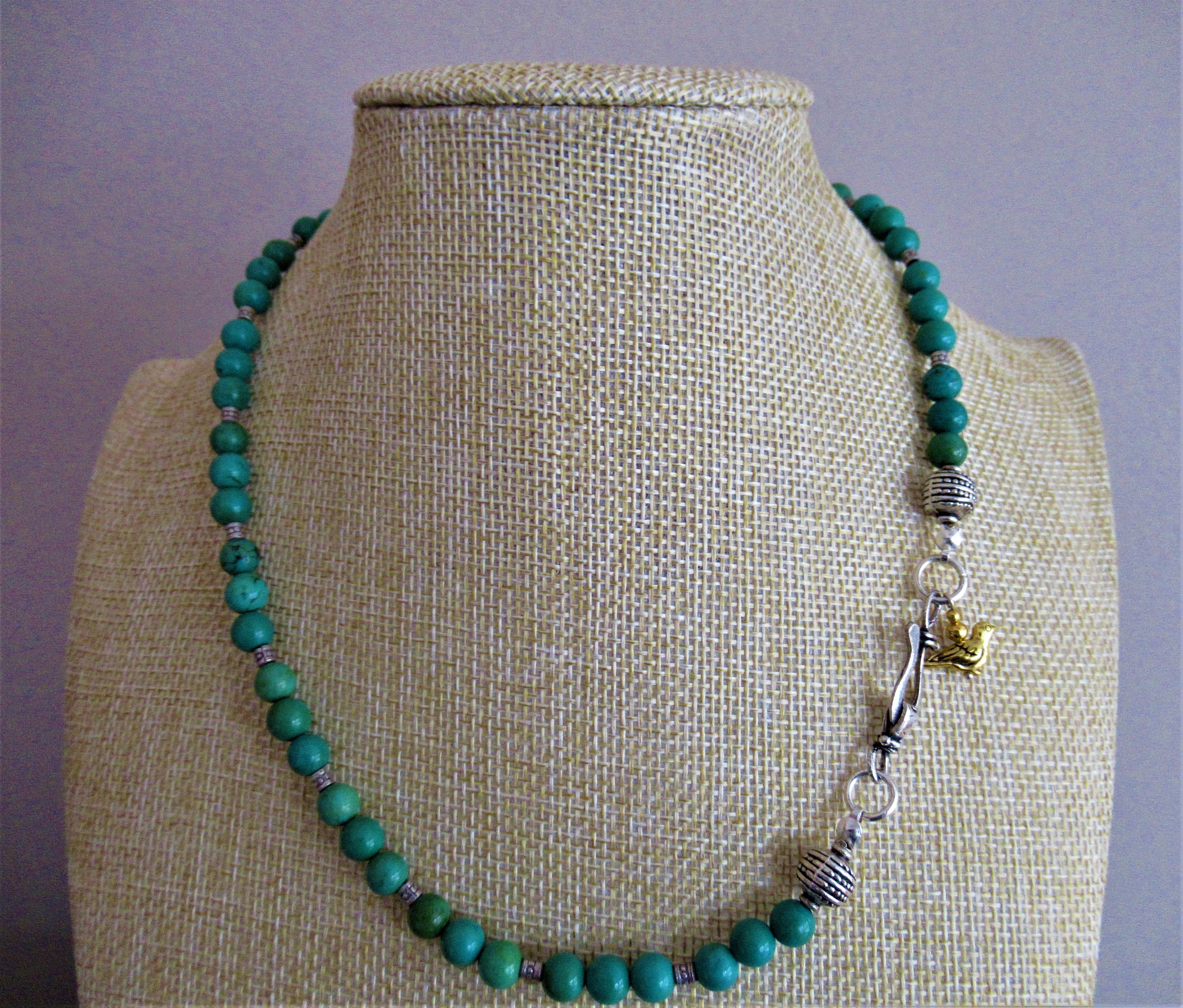 Tibetan Turquoise Necklace, Karenhill Tribe Silver, Boho Style, 17 