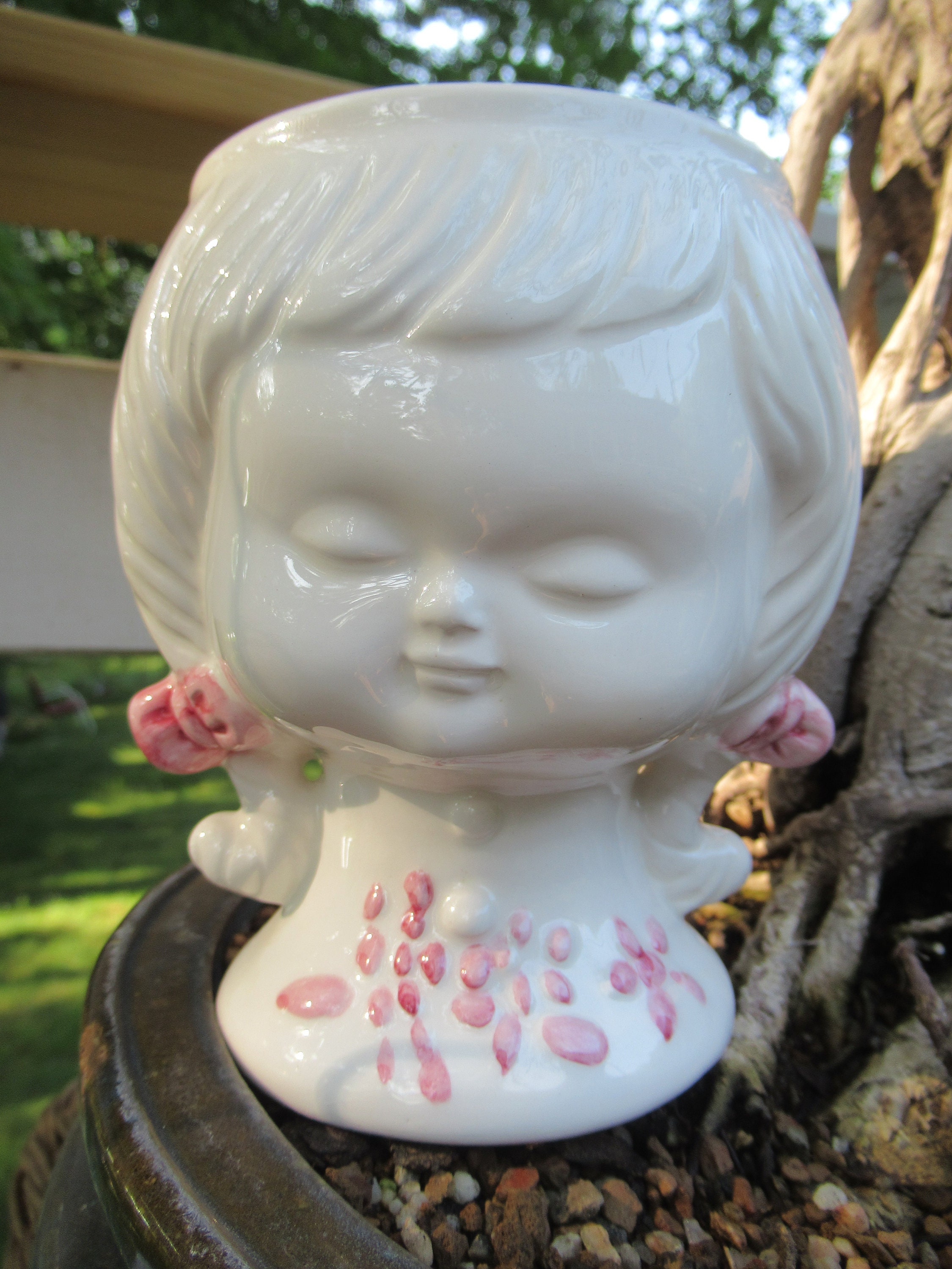 ヴィンテージ レディヘッド花瓶、新品 60年代 モッド花瓶、キッチュな