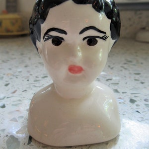 Vintage Victorian Doll Head 1970&#39;s signed by doll maker &quot;Shirley&quot;, hand made doll head, creepy kitsch doll head, vintage decor 2 1/5&quot; x 2&quot;