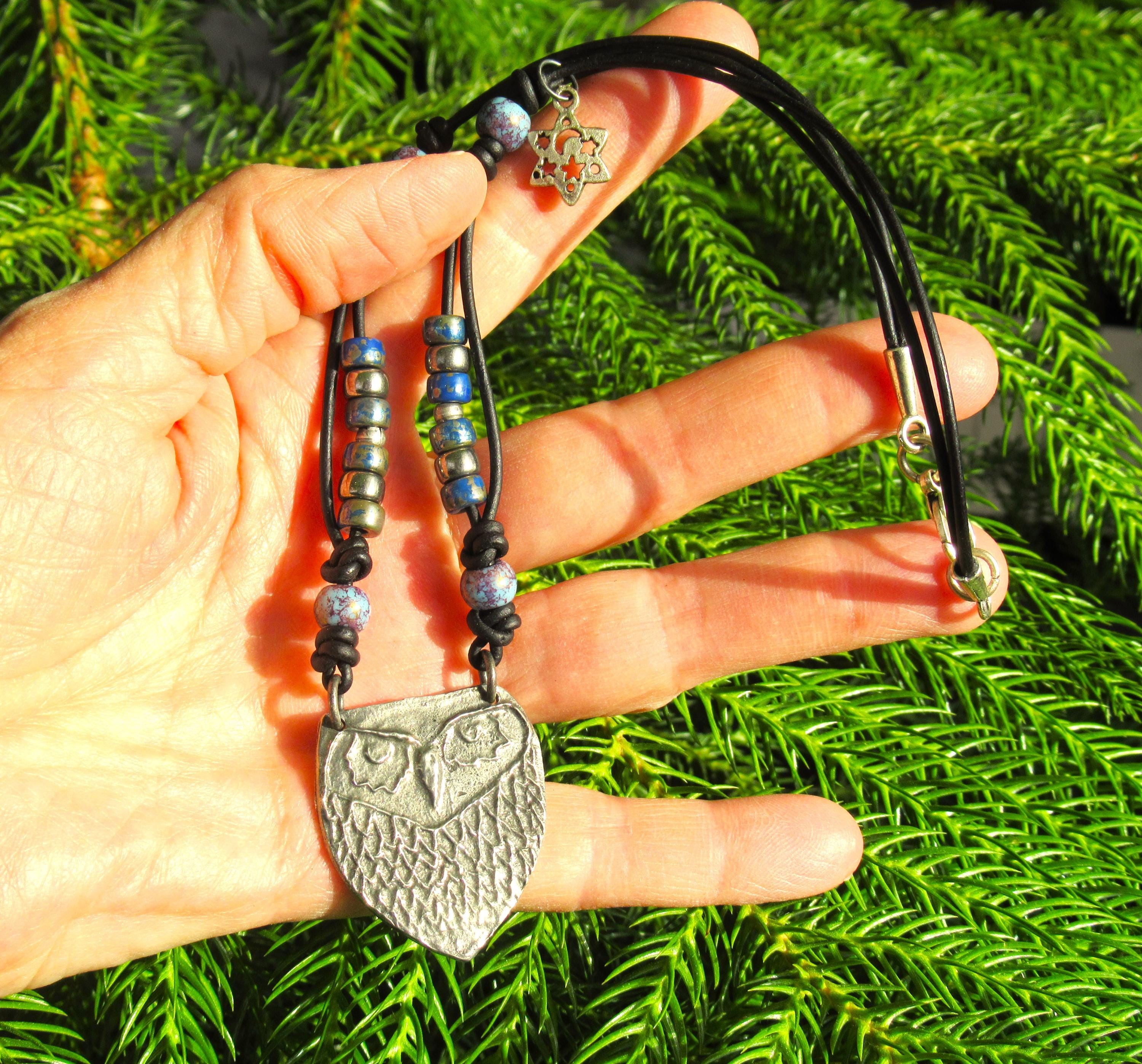 Owl pendant necklace, Artisan pewter, protection amulet, spiritual world, gift boxed, 17 1/5"