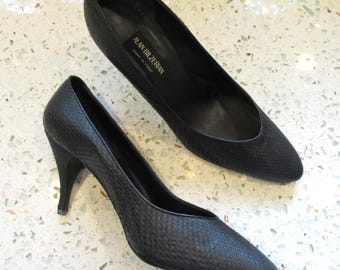 1982 Alan Bilzerian Black Snakeskin Heels, Italian Avant-Garde Pumps (Size 9.5-10)