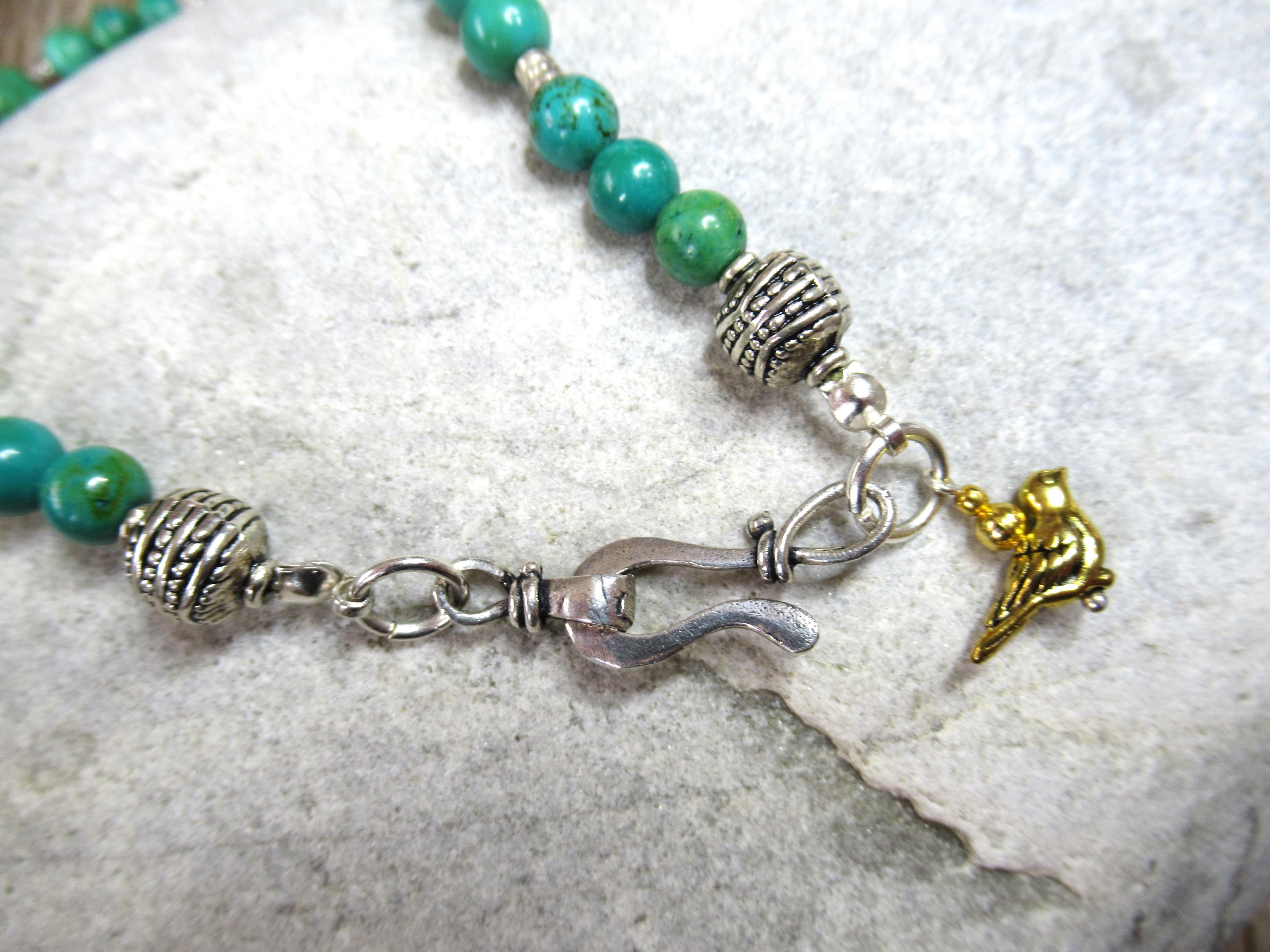 Tibetan Turquoise Necklace, Karenhill Tribe Silver, Boho Style, 17 