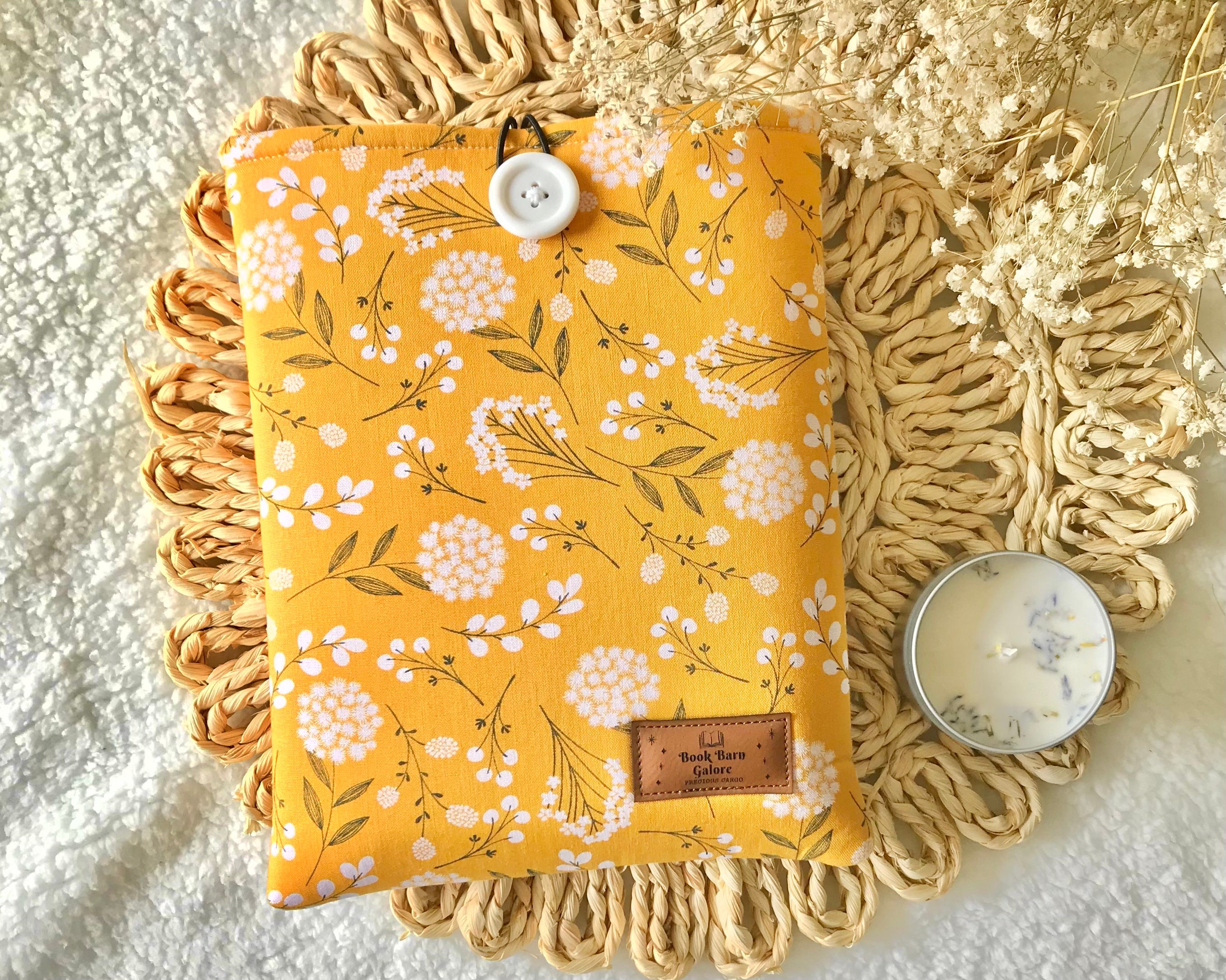 Mustard Folkwood Book Sleeve / With Button Closure / Padded / Etsy