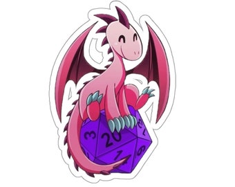 Pink Dragon Dungeon & Dragons Pathfinder 1D20 Dice Kiss-Cut Stickers