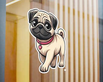 Pug Dog Cute Pet Animal Smile Large Eyes Small Size Heart Collar | Kiss-Cut Vinyl Decals