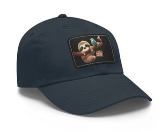 Dad Hat with Leather Patch (Rectangle) | Just Hanging Around Sloth on Tree Branch