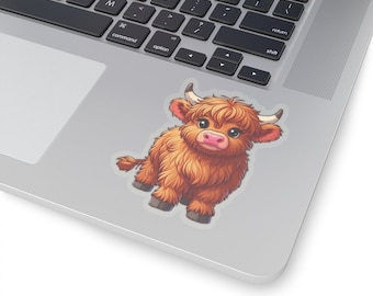 Cute Baby Highland Cow Sticker | Water Bottle Sticker | Laptop Sticker | Phone Case Sticker | Kindle Sticker | Kiss-Cut Stickers