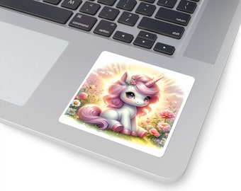 Baby Unicorn | Square Stickers | Laptop Sticker | Cute Animal Fantasy