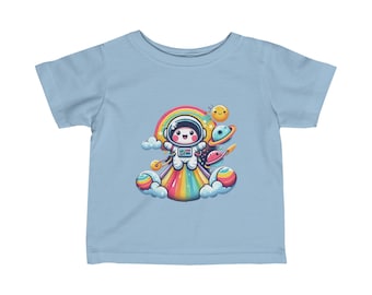 Esplosione arcobaleno nello spazio super felice! / T-shirt da neonato in jersey pregiato / Completo Stars Planet per bambini