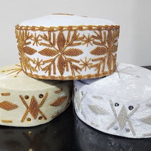 Ade ori okin cap, African groom wedding cap, handbeaded hats, ibo hat, yoruba hat, white wedding hat, igbo traditional hat, nigerian hat