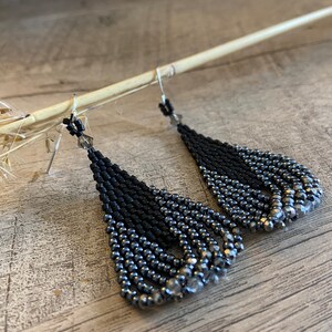 Black and Gunmetal Beaded Earrings