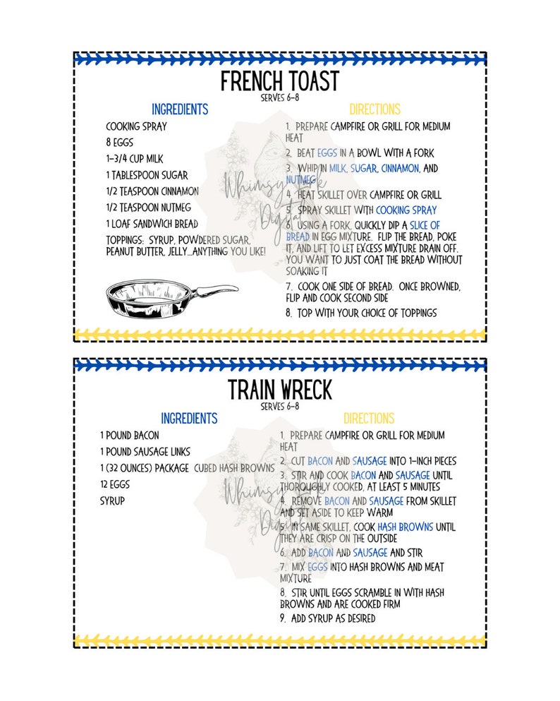Printable Bsa/cub Scout Recipe Cards Campfire Basics Etsy