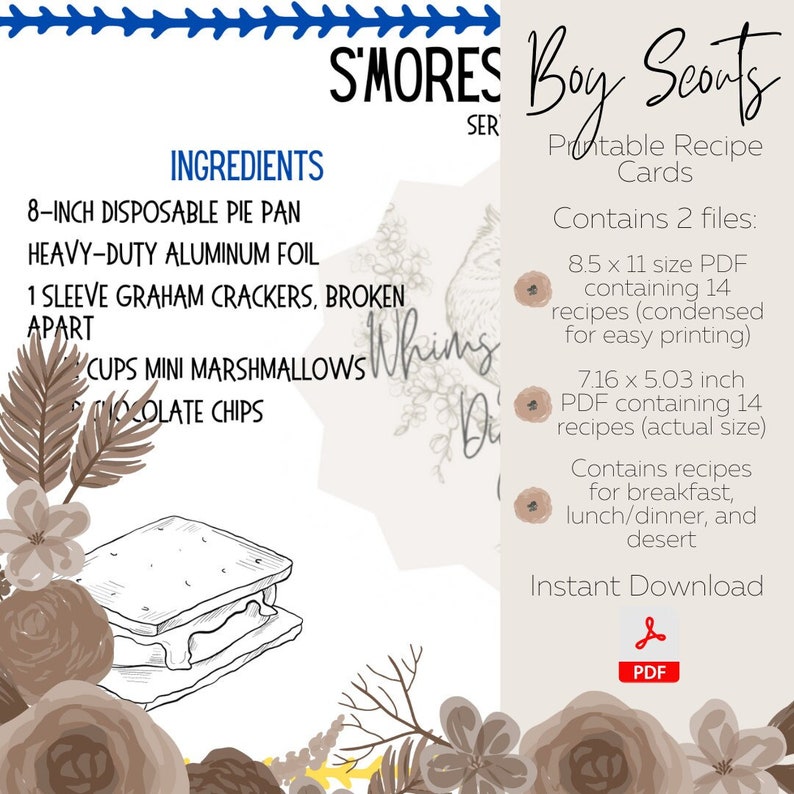 Printable Bsa/cub Scout Recipe Cards Campfire Basics Etsy