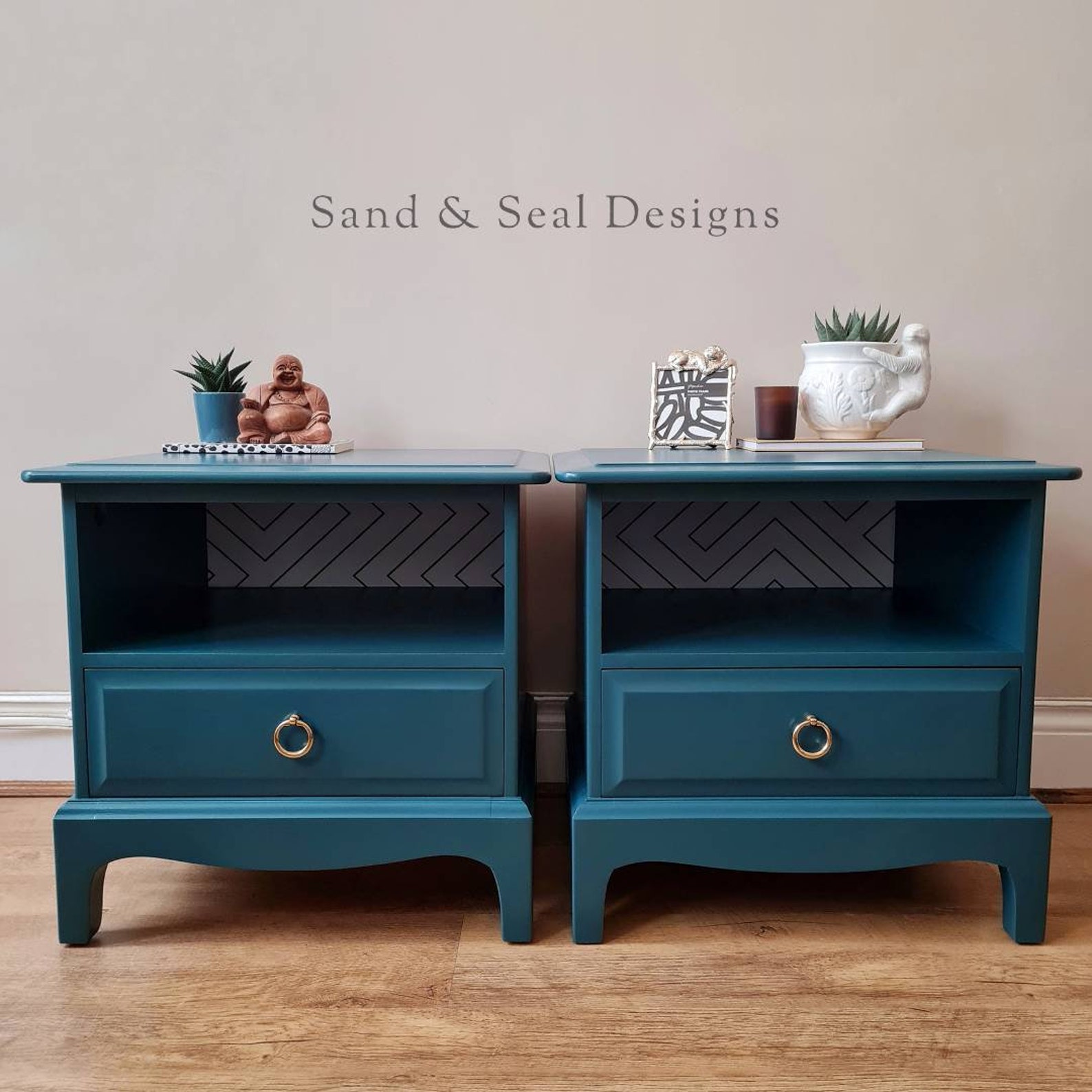 Stag Minstrel Bedside Tables Pair Blue Green Teal Modern Etsy