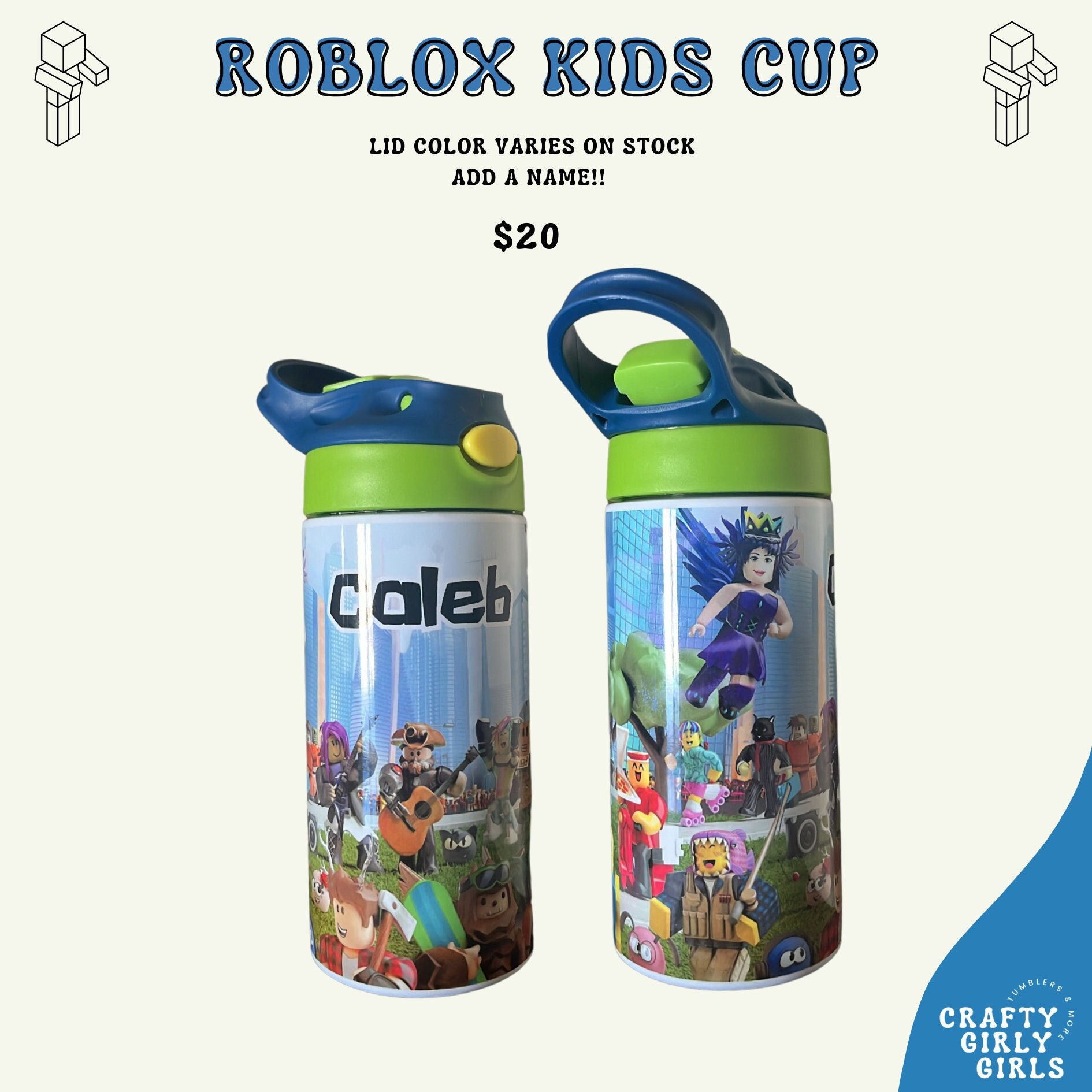 Personalized Roblox Robots 12oz Kids Stainless Steel Tumbler Water Bottle