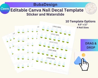 Canva sjabloon voor nagelstickers: waterglijbaan amandel- en stilettovormen (digitale download)
