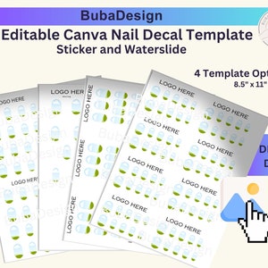 Editable Waterslide Nail Decal Template: DIY Nail Art Planner (Canva, 8.5&quot; x 11&quot;)