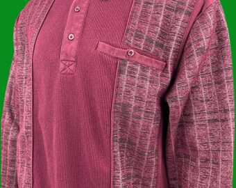 Polo de manga larga VTG Haband Casual Joe para hombre, burdeos/granate texturizado