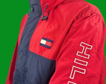 VTG 90er Jahre Tommy Hilfiger Hooded Windbreaker – Retro Jacke mit Kapuze