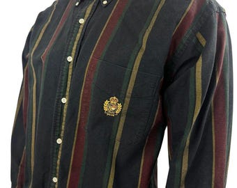 VTG 90er Jahre Polo Ralph Lauren Blue-Tag-Langarm-Button-Down-Shirt mit gesticktem Wappen-Logo