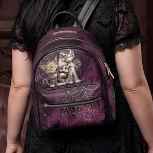 Bride of Frankenstein Cat Backpack - Whimsical Feline Halloween Casual PU Leather Bag