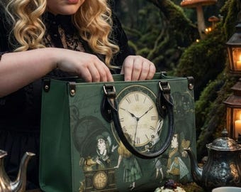 Alice in Wonderland Handbag: Faux Leather Satchel, Mad Hatter Tea Party