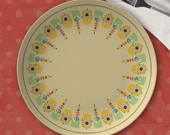 Mid Century Modern Dinner Plate Abstract Atomic Design MCM Floral Polymer