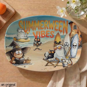 Summerween Vibes Serving Platter - Spooky Witch Beach Vacation Plate - Polymer