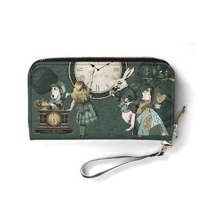 Alice in Wonderland Wallet: Classic Book Lover Faux Leather Wrist Clutch Purse