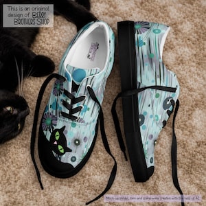 Atomic Black Cat Sneakers Mid-Century Modern Canvas Shoes