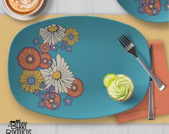 Daisy Flower Serving Platter - Midcentury Modern Party Tray - Polymer