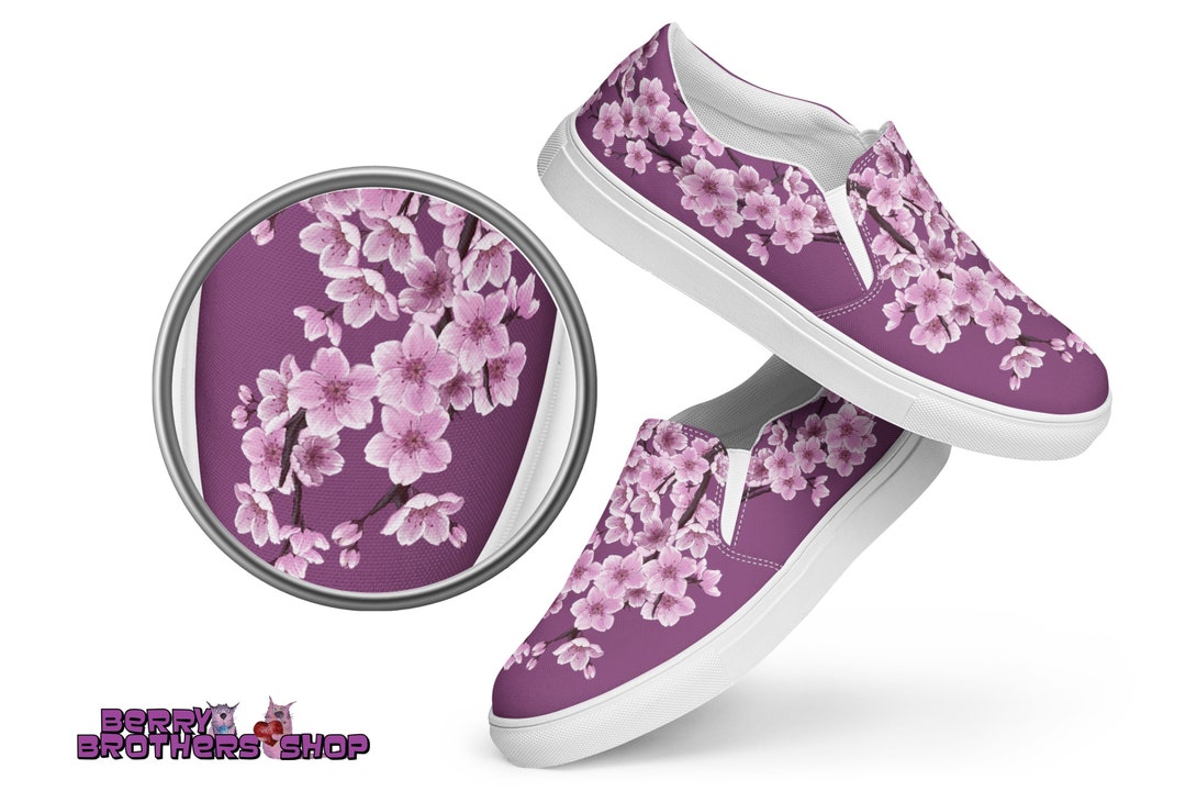 Cherry Blossom Sneakers Sakura Skater Shoes Floral Slip on Shoes Womens