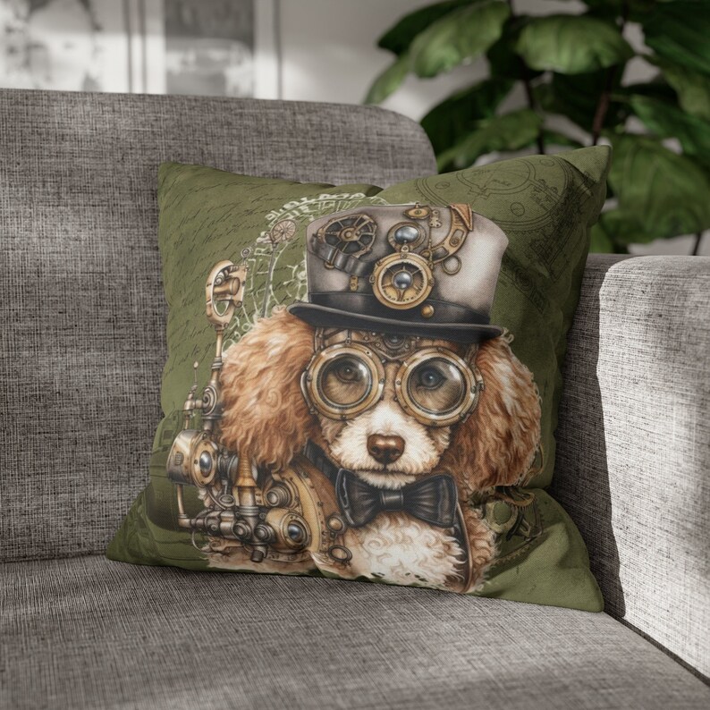 Steampunk Poodle Dog Pillow Vintage Industrial Pillow Etsy