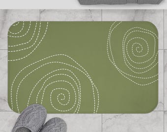 Midcentury Geometric Swirls Bath Mat - Minimalist Microfiber Memory Foam Bathroom Rug