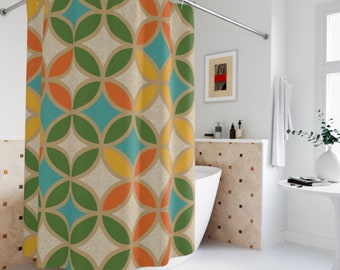 Retro Geometric Shower Curtain, Danish Modern Bathroom Decor