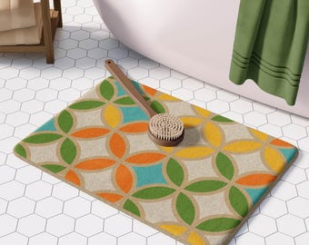 Danish Modern Geometric Bath Mat - Retro Minimalist Memory Foam Bathroom Rug