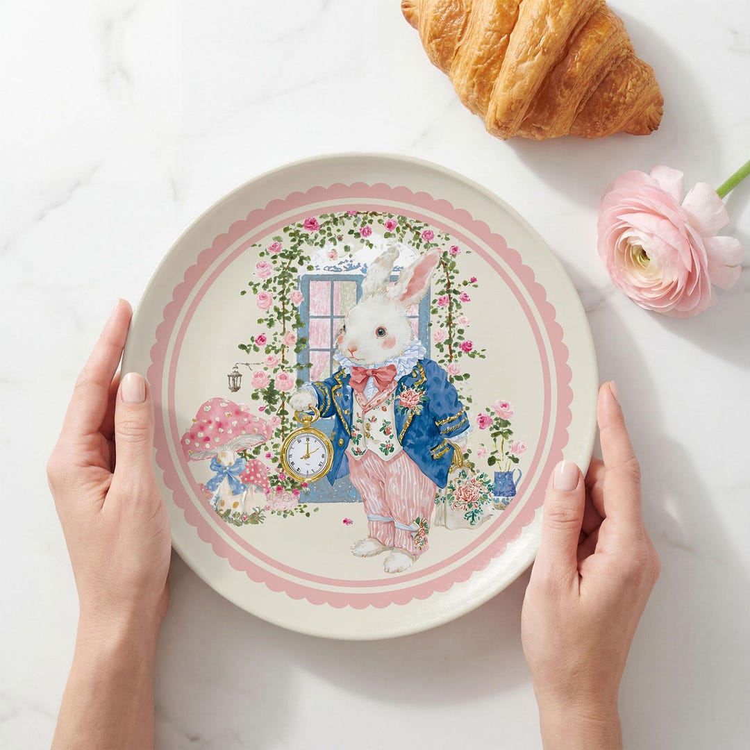 White Rabbit Dinner Plate - Whimsical Wonderland Dinnerware - Polymer ...