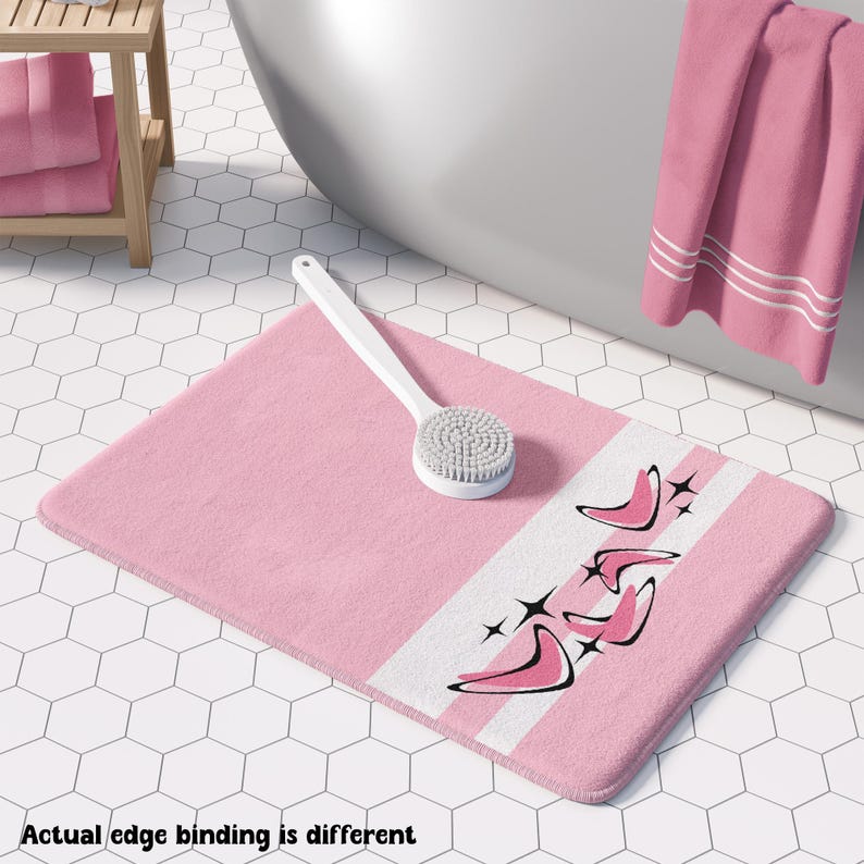Mid-Century Modern Boomerang Bath Mat: Pink 1950s Design image 1