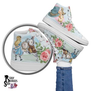 Alice in Wonderland High Top Sneakers: Whimsical White Rabbit Shoes